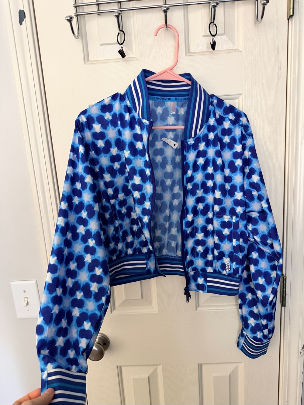 FP Movement Blue Patterned Jacket with Striped Trim